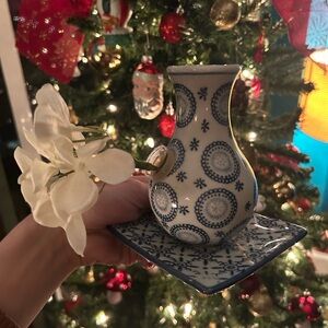 Blue and White Ceramic Vase with Floral Design (for smoking)